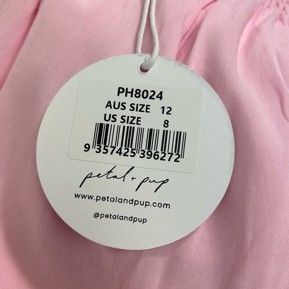 NEW! Petal & Pup Kacper Dress in Pink Tiered Relaxed Fit On/Off Shoulder Midi - Picture 17 of 17